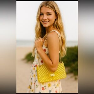 Yellow Transparent “Jelly” Purse. Chevron Patterned. Adjustable Chain Strap